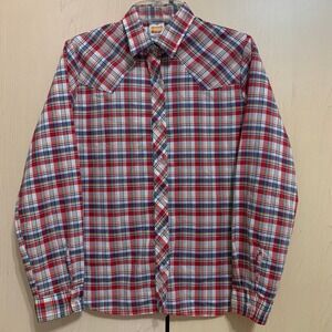 Wrangler Womens Button Up Long Sleeve Western Shirt Plaid Red Blue White Size 12